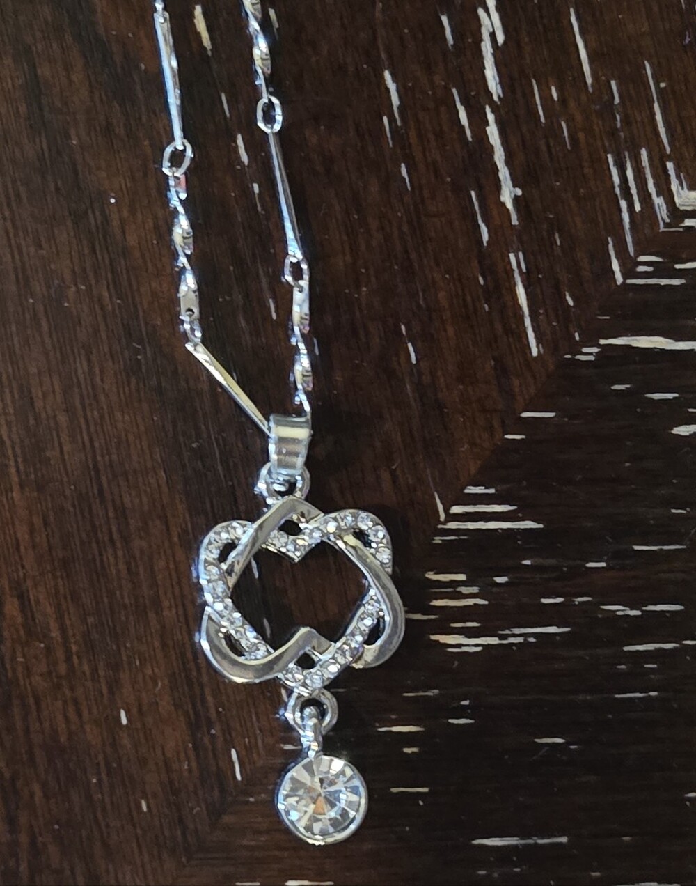 Silver Tone Double Heart Necklace